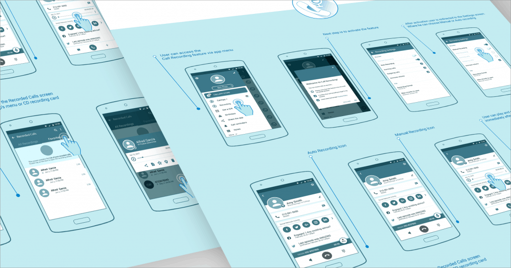 CallApp Call Recording wireframes