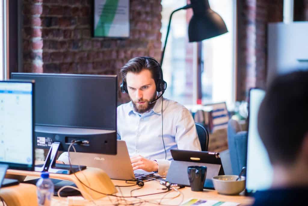 A man working at a call center