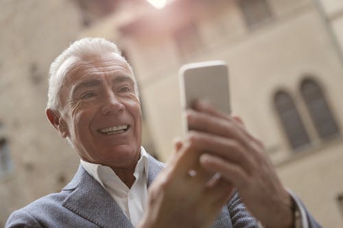 A man having a video conversation on the phone