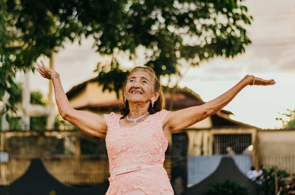 A very youthful grandmother dancing