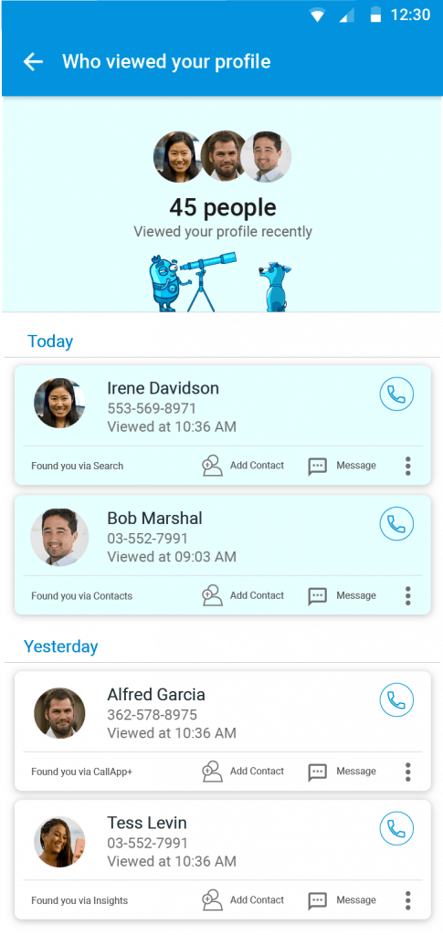 A screenshot of CallApp's Who Viewed My Profile feature 